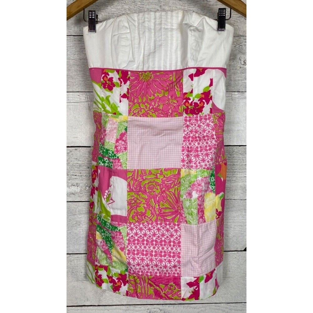 Vintage 70/80's Lilly Pulitzer Strapless Dress 0 Franco Patch Quilt… - Picture 1 of 11